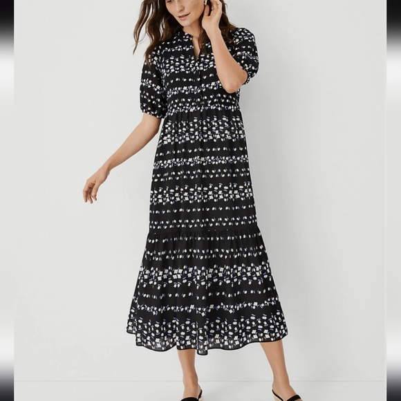 Ann Taylor Short Sleeve Floral Print Shift Dress Midi - Picture 1 of 10